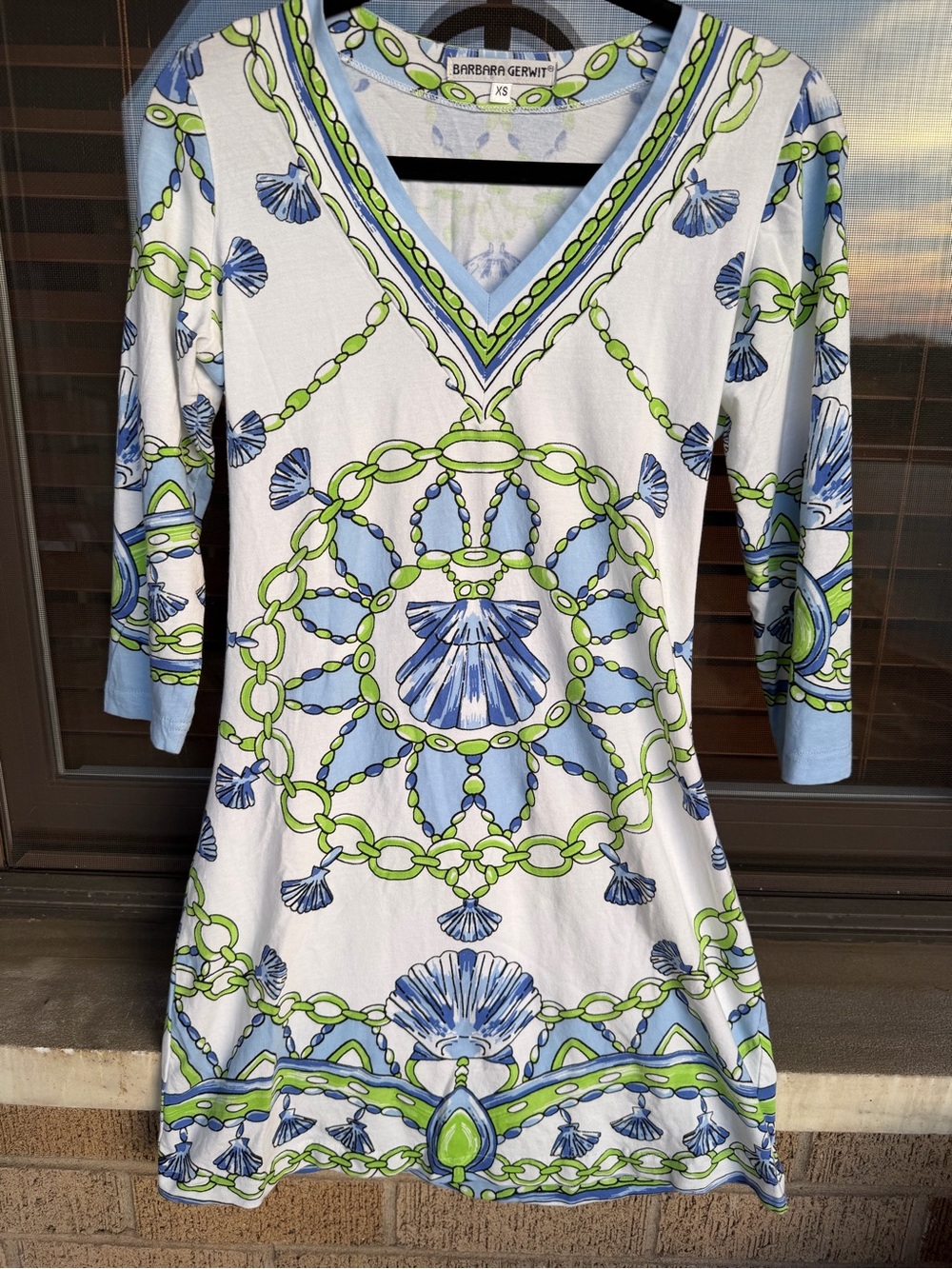 Barbara Gerwit sea shell print 3/4 sleeve dress in XS
